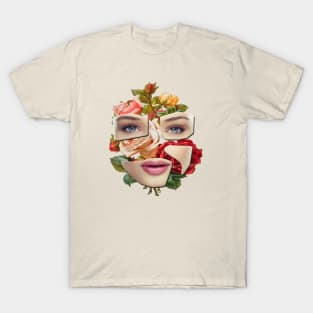 Woman face on flowers backgrounder T-Shirt